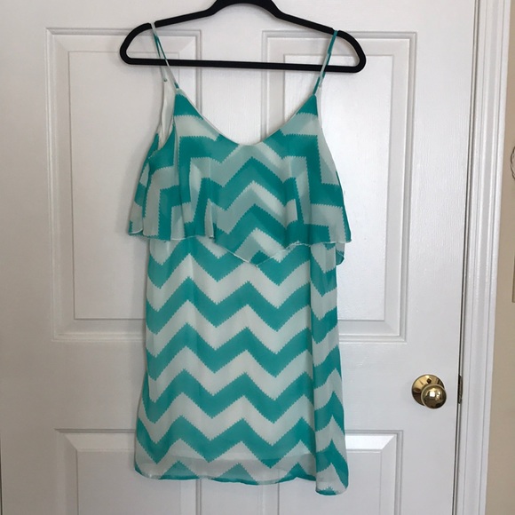Charlotte Russe Dresses & Skirts - Teal and White Chevron Sundress